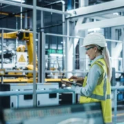 Outil ERP gérant la production et la logistique dans une usine industrielle moderne